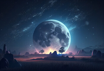 Moon in sky at night background asset game 2D futuristic generative ai - obrazy, fototapety, plakaty