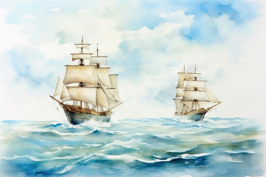 Journey Across the Waves: Watercolor Ship Art