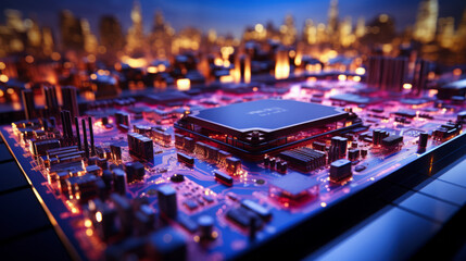 Obraz premium Futuristic computer programming visuals featuring hard drives, components, and more. Dive into a world of vibrant colors and intricate details. Generative AI.