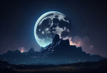 Naklejka na ściany i meble Moon in sky at night background asset game 2D futuristic generative ai