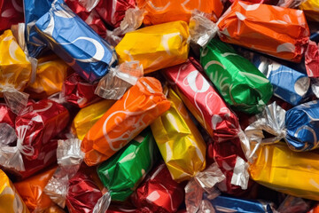 A Mesmerizing Kaleidoscope of Colors: A Magnified View of Vibrant Candy Wrappers