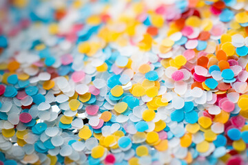 Fototapeta na wymiar Joyful Celebration: A Close-Up of Vibrant Confetti Bursting in the Air