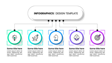Infographic template. 5 squares with icons and text