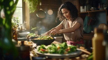 Young woman cooking in the kitchen