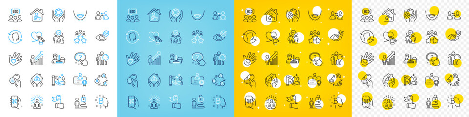 Vector icons set of Flight mode, Leadership and Teamwork line icons pack for web with Search people, Auction, Bitcoin think outline icon. Communication, Certificate, Yoga pictogram. Vector