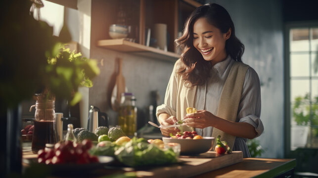 Young woman cooking in the kitchen