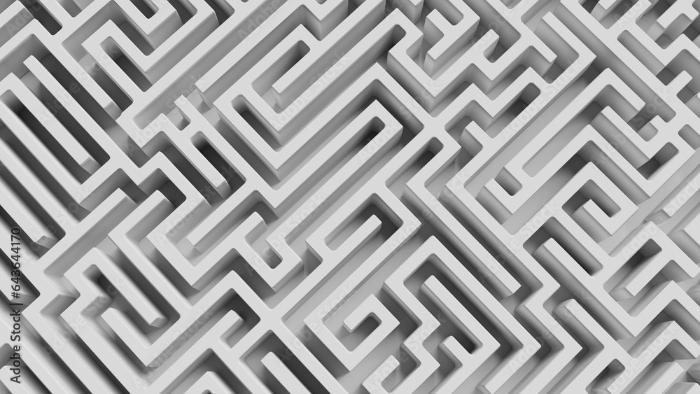 Wall mural labyrinth maze structure confusing way to the exit. breaking the deadlock. 3d render