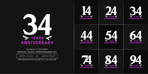 set of anniversary logo with white number on black background can be use for celebration