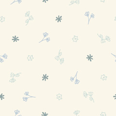 Vector seamless pattern with simple blue flowers. Perfect for card, fabric, tags, invitation, printing, wrapping.