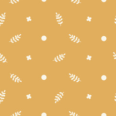 Vector seamless pattern with branches, dots and flowers. Perfect for card, fabric, tags, invitation, printing, wrapping.