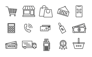 Simple set of shopping icons line design, store vector icon, Shop cart illustration sign collection. Shop pacage symbol. Shoping logo, Set line Earring, Shopping E-Commerce Icons, 