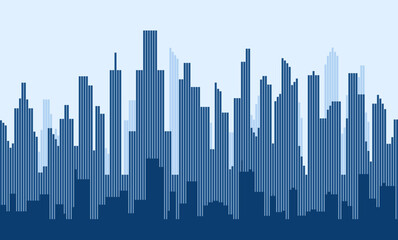 Thin line style city panorama. Illustration of urban landscape street, skyline city office buildings, on light background. Outline cityscape. Wide horizontal panorama. Vector illustration