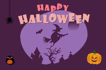 Halloween template background with the Halloween text and the scarecrow pumpkin. Vector illustration.