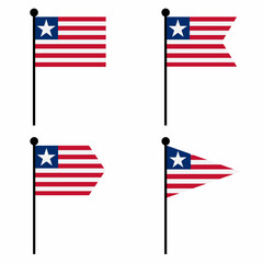 Liberia waving flag icon set in 4 shape versions. Collection of flagpole sign for identity, emblem, and infographic.