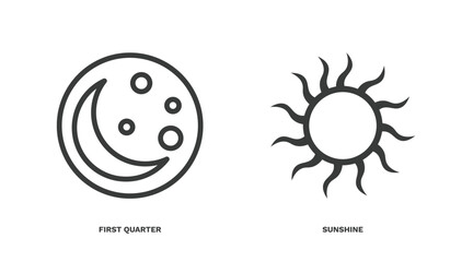 set of weather thin line icons. weather outline icons included first quarter, sunshine vector.