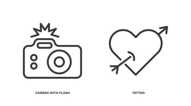 set of tools and utensils thin line icons. tools and utensils outline icons included camera with flash, tattoo vector.
