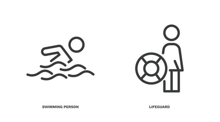set of summer thin line icons. summer outline icons included swimming person, lifeguard vector.