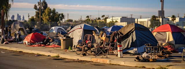 Homeless tent camp on a city street