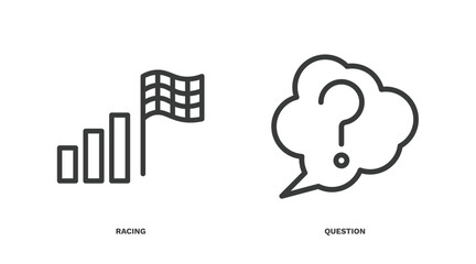 set of strategy thin line icons. strategy outline icons included racing, question vector.