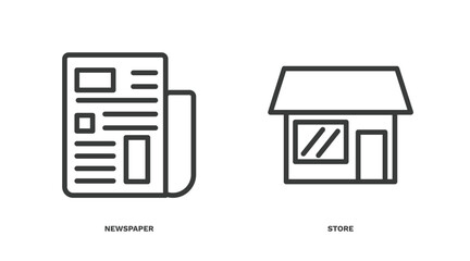 set of strategy thin line icons. strategy outline icons included newspaper, store vector.