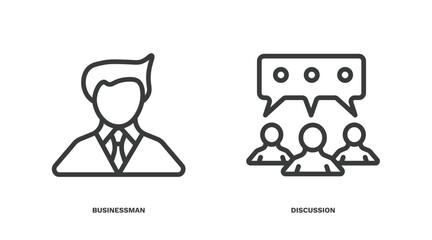 set of strategy thin line icons. strategy outline icons included businessman, discussion vector.