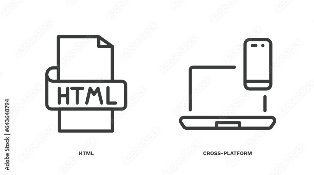 Poster set of information technology thin line icons. information technology outline icons included html, cross-platform vector.