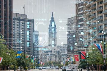 Day time cityscape of Philadelphia financial downtown, Pennsylvania, USA. City Hall neighborhood....