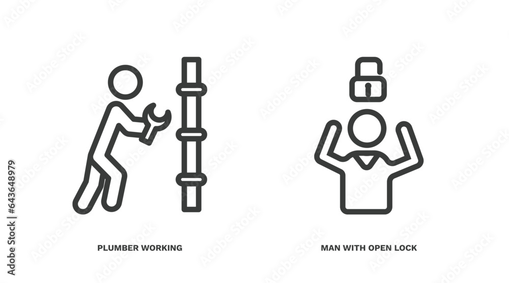 Canvas Prints set of people thin line icons. people outline icons included plumber working, man with open lock vector.