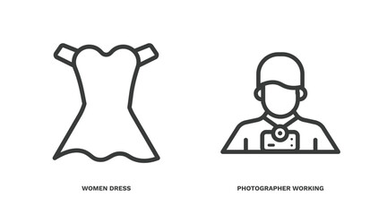 set of people thin line icons. people outline icons included women dress, photographer working vector.