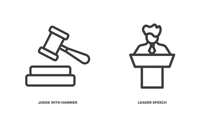 set of people thin line icons. people outline icons included judge with hammer, leader speech vector.