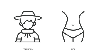 set of people and relation thin line icons. people and relation outline icons included argentina, hips vector.