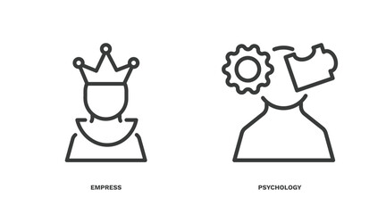 set of people and relation thin line icons. people and relation outline icons included empress, psychology vector.