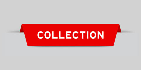 Red color inserted label with word collection on gray background