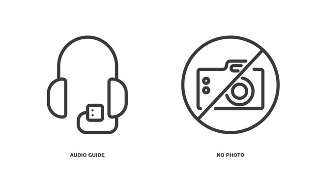 set of museum and exhibition thin line icons. museum and exhibition outline icons included audio guide, no photo vector.