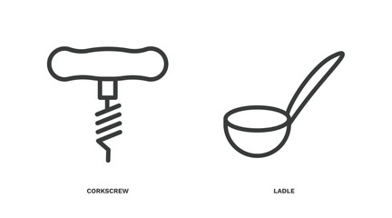 set of kitchen thin line icons. kitchen outline icons included corkscrew, ladle vector.