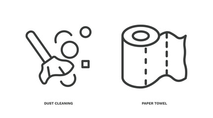 set of hygiene and sanitation thin line icons. hygiene and sanitation outline icons included dust cleaning, paper towel vector.