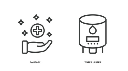 set of hygiene and sanitation thin line icons. hygiene and sanitation outline icons included sanitary, water heater vector.