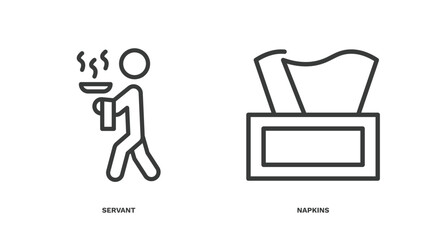 set of hotel and restaurant thin line icons. hotel and restaurant outline icons included servant, napkins vector.