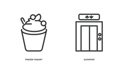 set of hotel and restaurant thin line icons. hotel and restaurant outline icons included frozen yogurt, elevator vector.