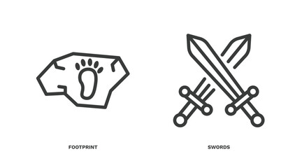set of history thin line icons. history outline icons included footprint, swords vector.