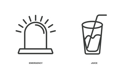 set of health and medical thin line icons. health and medical outline icons included emergency, juice vector.