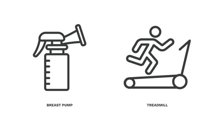 set of health and medical thin line icons. health and medical outline icons included breast pump, treadmill vector.