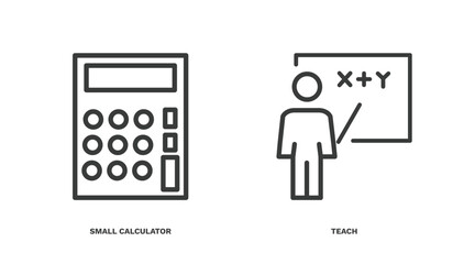 set of education and science thin line icons. education and science outline icons included small calculator, teach vector.