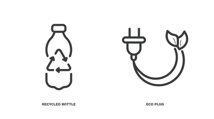 set of ecology thin line icons. ecology outline icons included recycled bottle, eco plug vector.