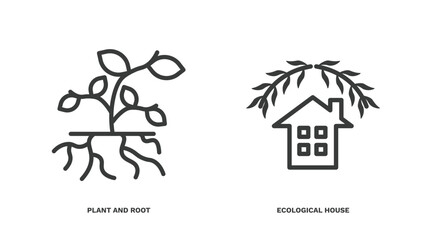 set of ecology thin line icons. ecology outline icons included plant and root, ecological house vector.