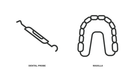 set of dental health thin line icons. dental health outline icons included dental probe, maxilla vector. © Abstract