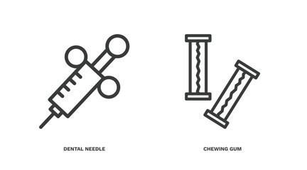 set of dental health thin line icons. dental health outline icons included dental needle, chewing gum vector.