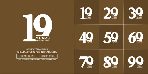 set of anniversary logo with white number on brown background can be use for celebration
