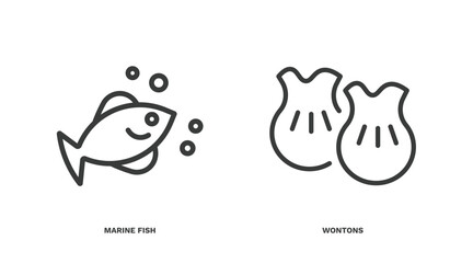 set of culture and civilization thin line icons. culture and civilization outline icons included marine fish, wontons vector.
