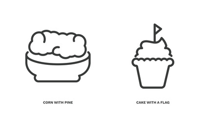 set of culture and civilization thin line icons. culture and civilization outline icons included corn with pine, cake with a flag vector.